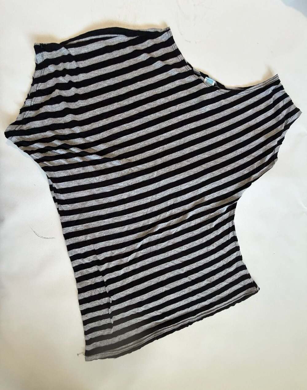 Annabelle Top Womens GrayBlack Striped Short Sleeve Stretch Boat Neck Casual